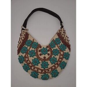 Tianni Beaded Handbag Brown Turqouise Boho Floral Hippie Shoulder Bag Purse